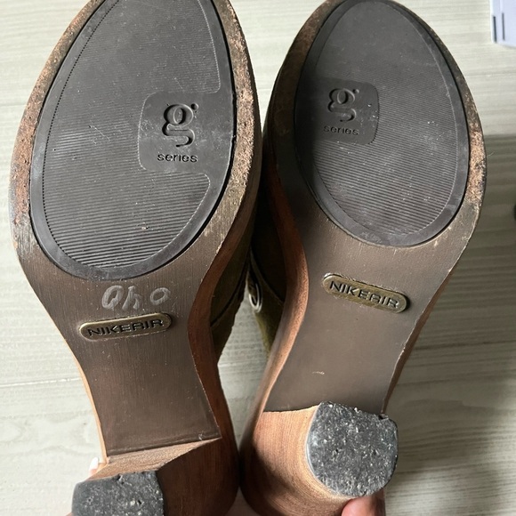 Vintage Nike G Series Olive Green Suede slip on slide Heel boho artsy Mule Sz 8B - Picture 6 of 15